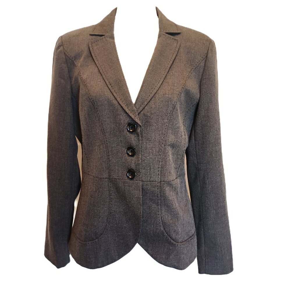 Y2K Blazer Fitted Topstitched Gray Square Buttons Lined Lightly Padded Shoulders